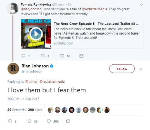 Johnson Develops Over Red Letter Media's Review Of Last Jedi - Faking Star Wars